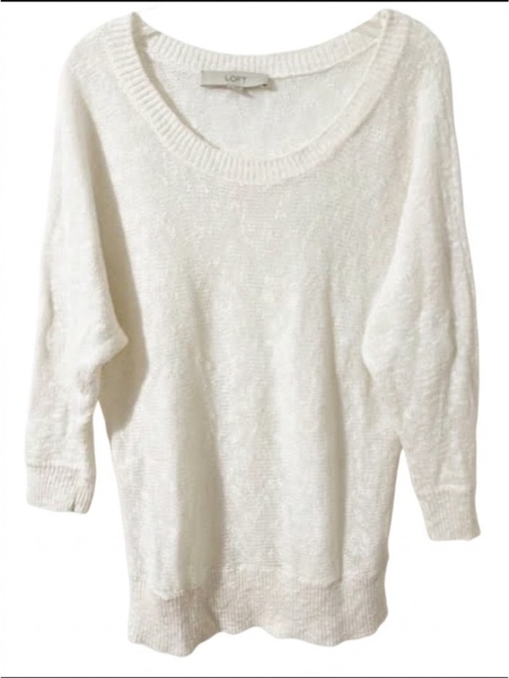Ann Taylor LOFT White Linen Cotton Open-Knit Sweater Size S Lightweight Pullover